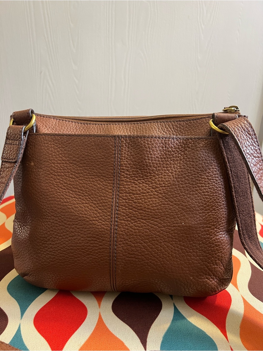 Fossil Brown Pebbled Leather Zip-Top Crossbody with Gold Hardware - Picture 2 of 9